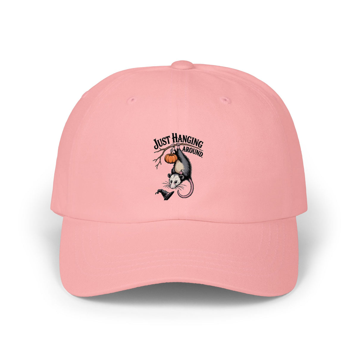 Halloween Opossum Dad Cap, Just Hanging Around Embroidered Hat, Funny Vintage Possum Jack-o-Lantern Cap, Spooky Season Gift