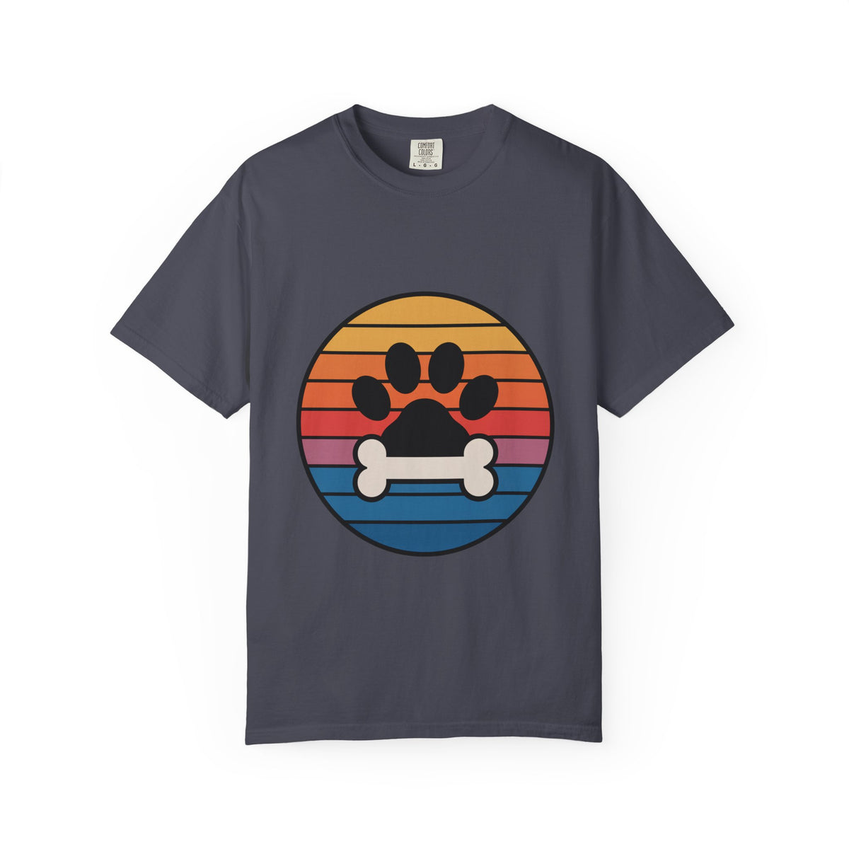 Dog Mom Retro Badge Shirt, Vintage Sunset Dog Lover T-Shirt, Retro Circle Badge Dog Mama Tee, Cute Paw Print Bone Graphic Shirt