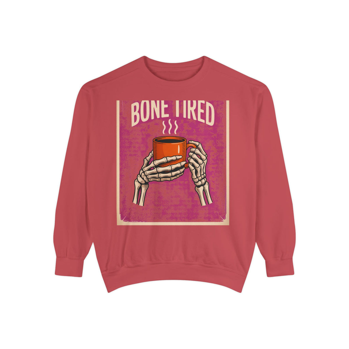 Bone Tired Coffee Skeleton Sweatshirt, Halloween Coffee Lover Crewneck, Funny Skeleton Hands Mug Shirt, Spooky Season Sweatshirt