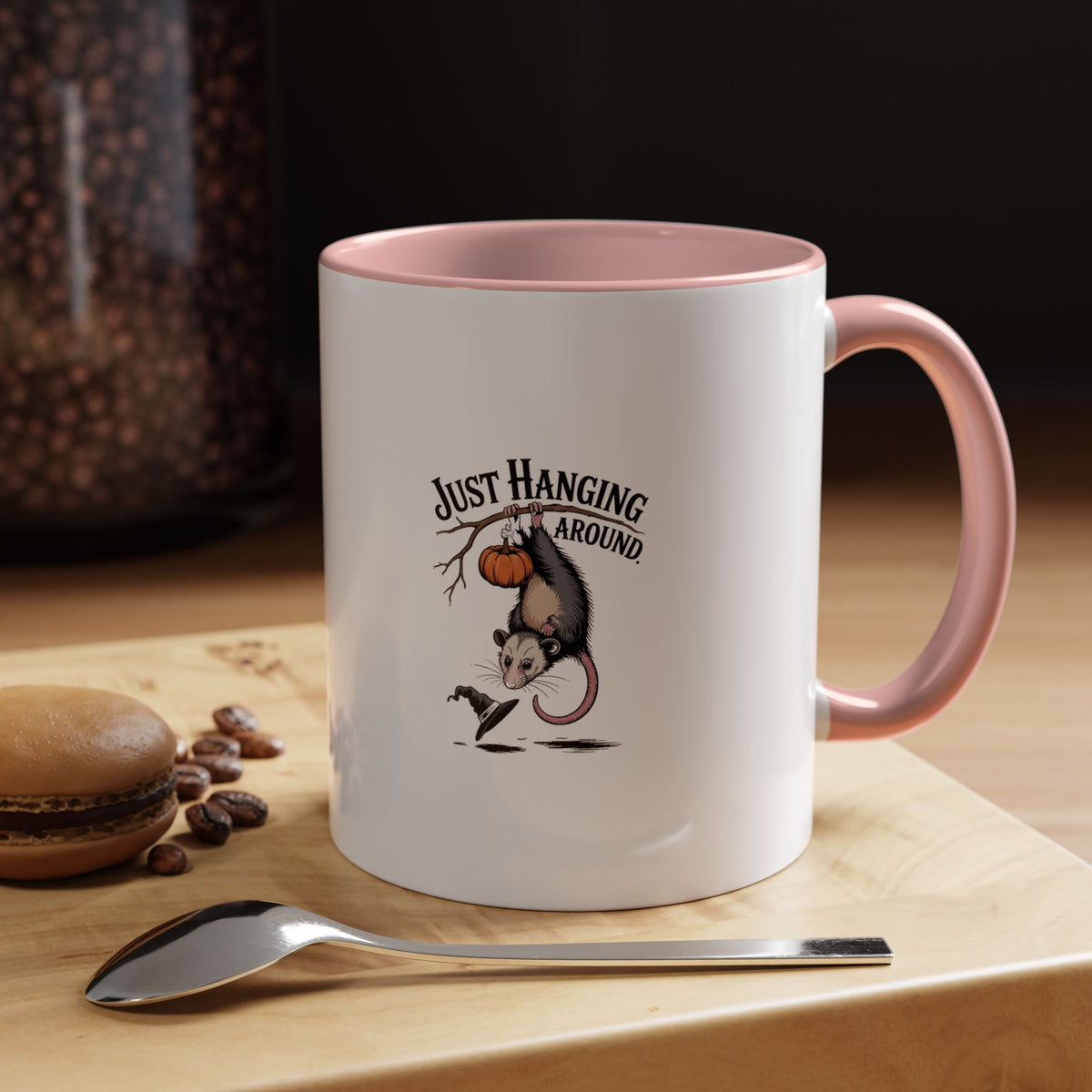 Just Hanging Around Opossum Mug, Funny Halloween Coffee Cup, Vintage Possum Witch Hat Mug, Spooky Season Gift, Halloween Mug
