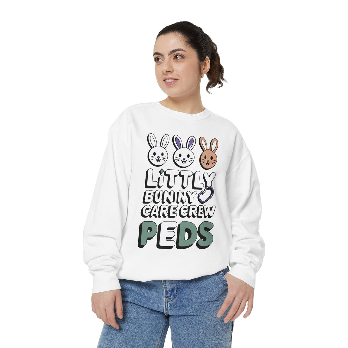 Pediatric Nurse Sweatshirt, Little Bunny Care Crew, Easter Gift For Peds Nurse, Cute Bunny Nurse Shirt, Easter Nurse Appreciation Sweatshir…