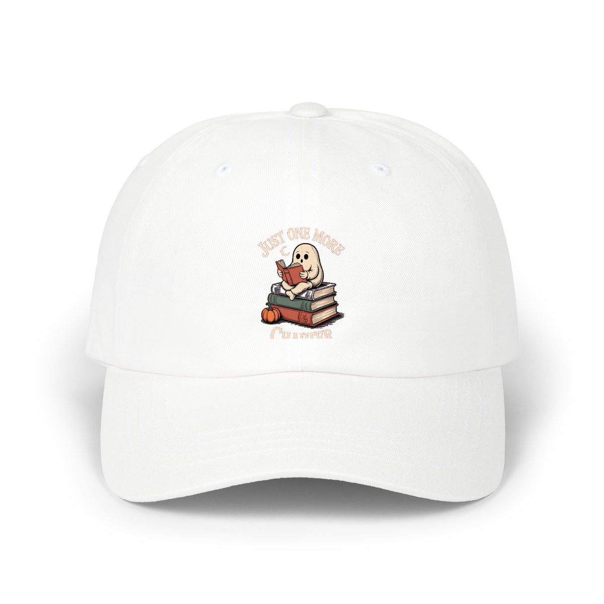 Just One More Chapter Ghost Dad Cap, Halloween Book Lover Hat, Spooky Season Reading Embroidered Cap, Cute Ghost Bookworm Gift