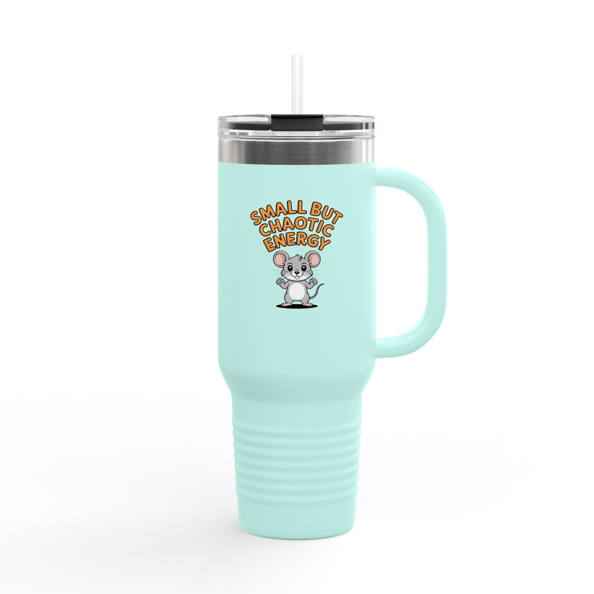 Small But Chaotic Energy Mouse Tumbler, Funny Mouse Travel Mug, Cute Cartoon Animal Gift, 40oz Insulated Tumbler with Handle