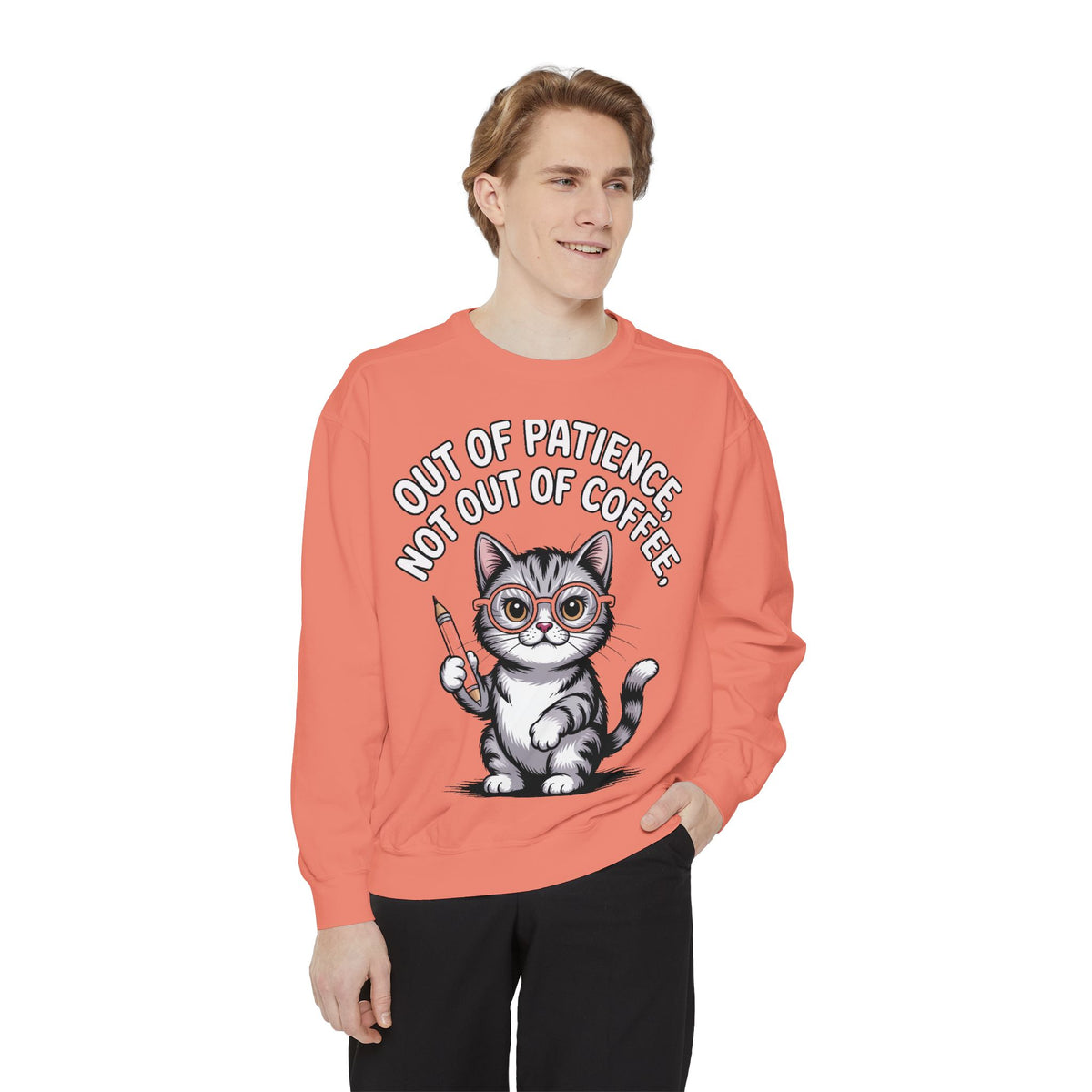 Teacher Cat Sweatshirt, Funny Cat Teacher Crewneck, Out Of Patience Not Out Of Coffee Shirt, Teacher Gift, Cat Lover Sweatshirt