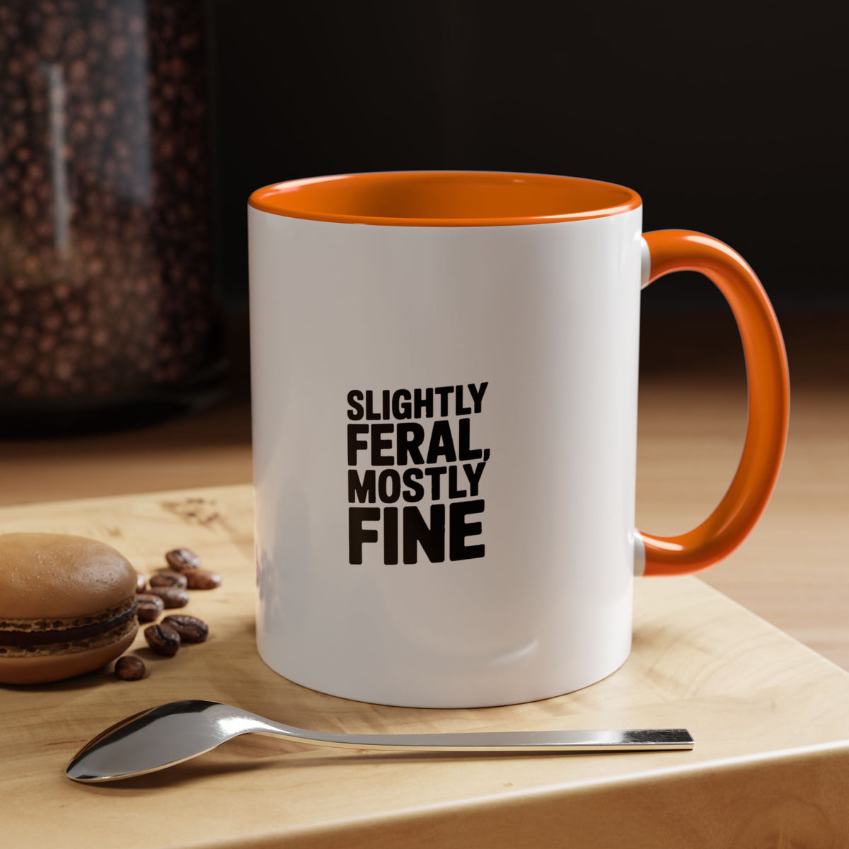 Slightly Feral Mostly Fine Mug, Funny Sarcastic Coffee Mug, Bold Typography Mug, Funny Gift for Her Him, Sarcastic Coffee Cup