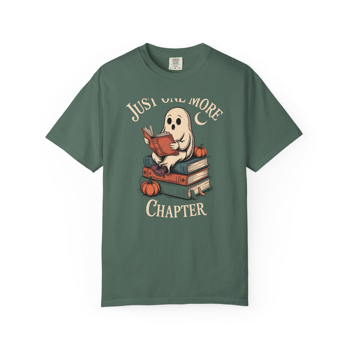 Just One More Chapter Ghost Shirt, Cozy Halloween Reading Tee, Bookish Ghost T-Shirt, Vintage Storybook Halloween Gift