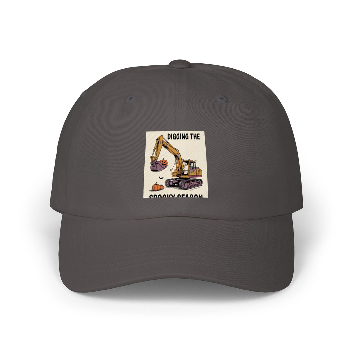 Digging The Spooky Season Dad Cap, Halloween Excavator Hat, Funny Pumpkin Ghost Cap, Construction Halloween Gift for Dad