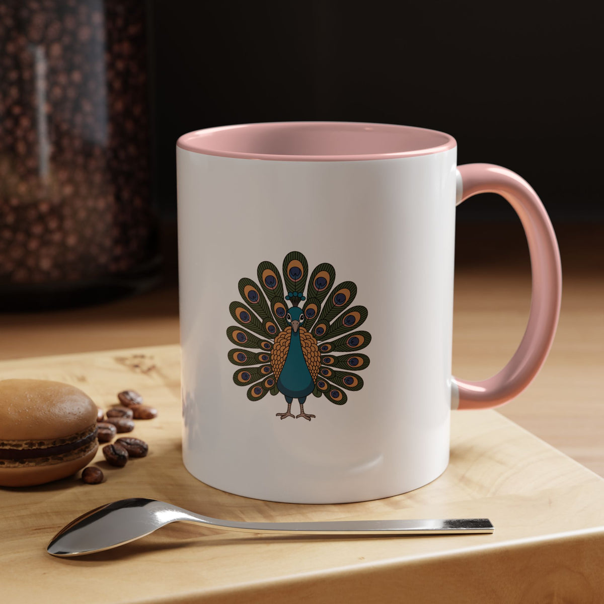 Cute Peacock Mug, Fanned Feather Peacock Coffee Cup, Bird Lover Gift, Cartoon Peacock Ceramic Mug, Colorful Feather Pattern Mug