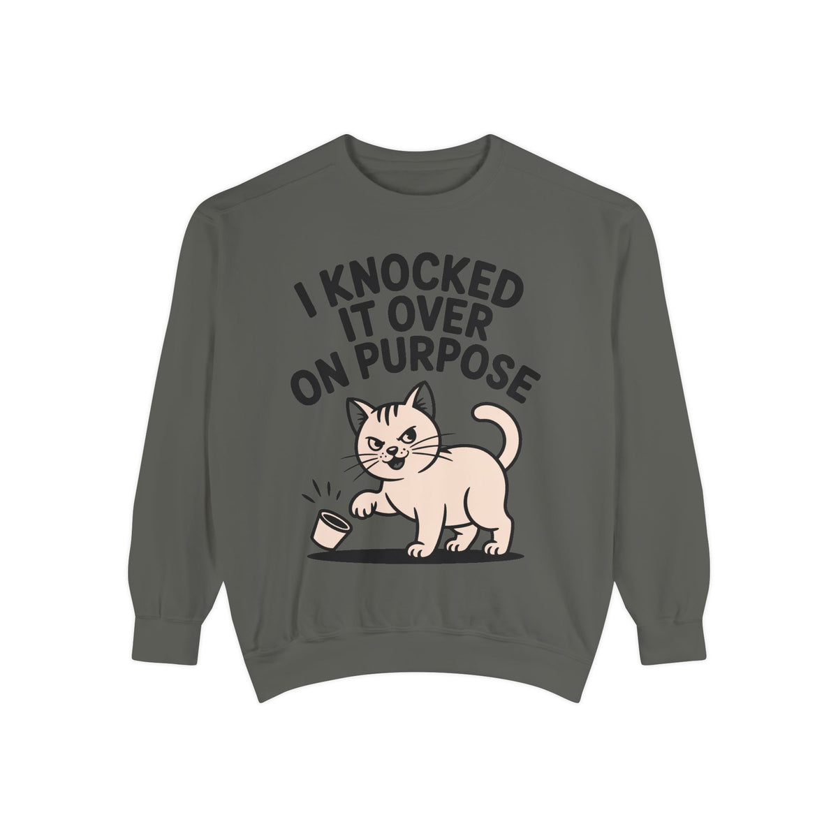 Funny Cat Sweatshirt, I Knocked It Over On Purpose Crewneck, Cute Cat Lover Gift, Embroidered Patch Style Cat Sweatshirt