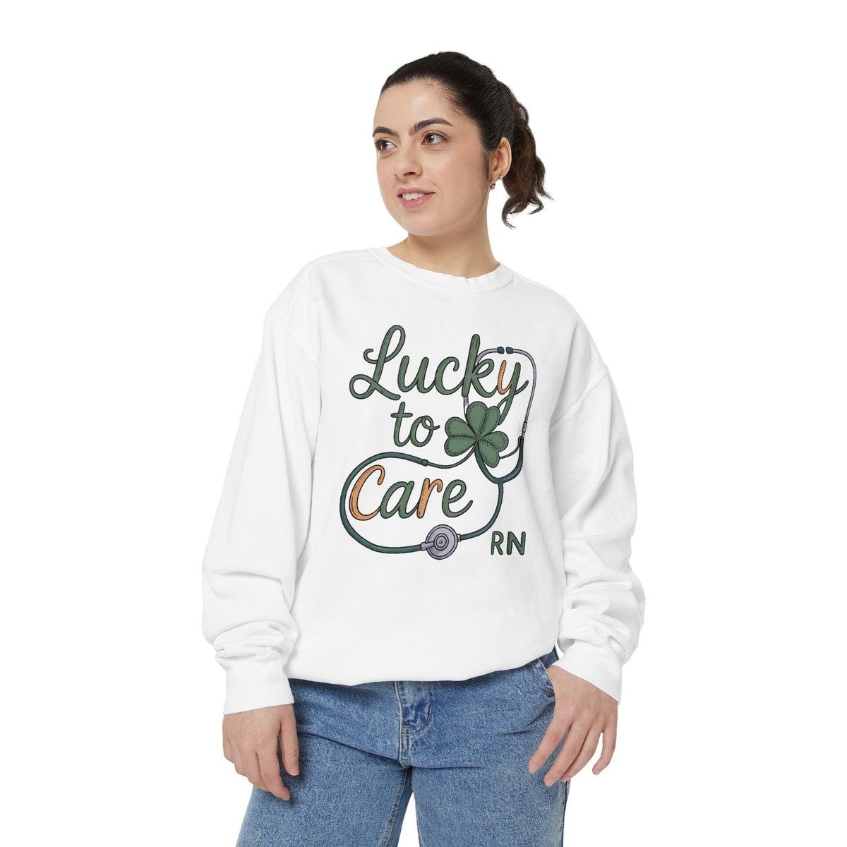RN Nurse Sweatshirt, St Patrick's Day Gift For Nurse, Lucky To Care Crewneck, Nurse St Patricks Day Shirt, Shamrock Nurse Gift, RN Tee