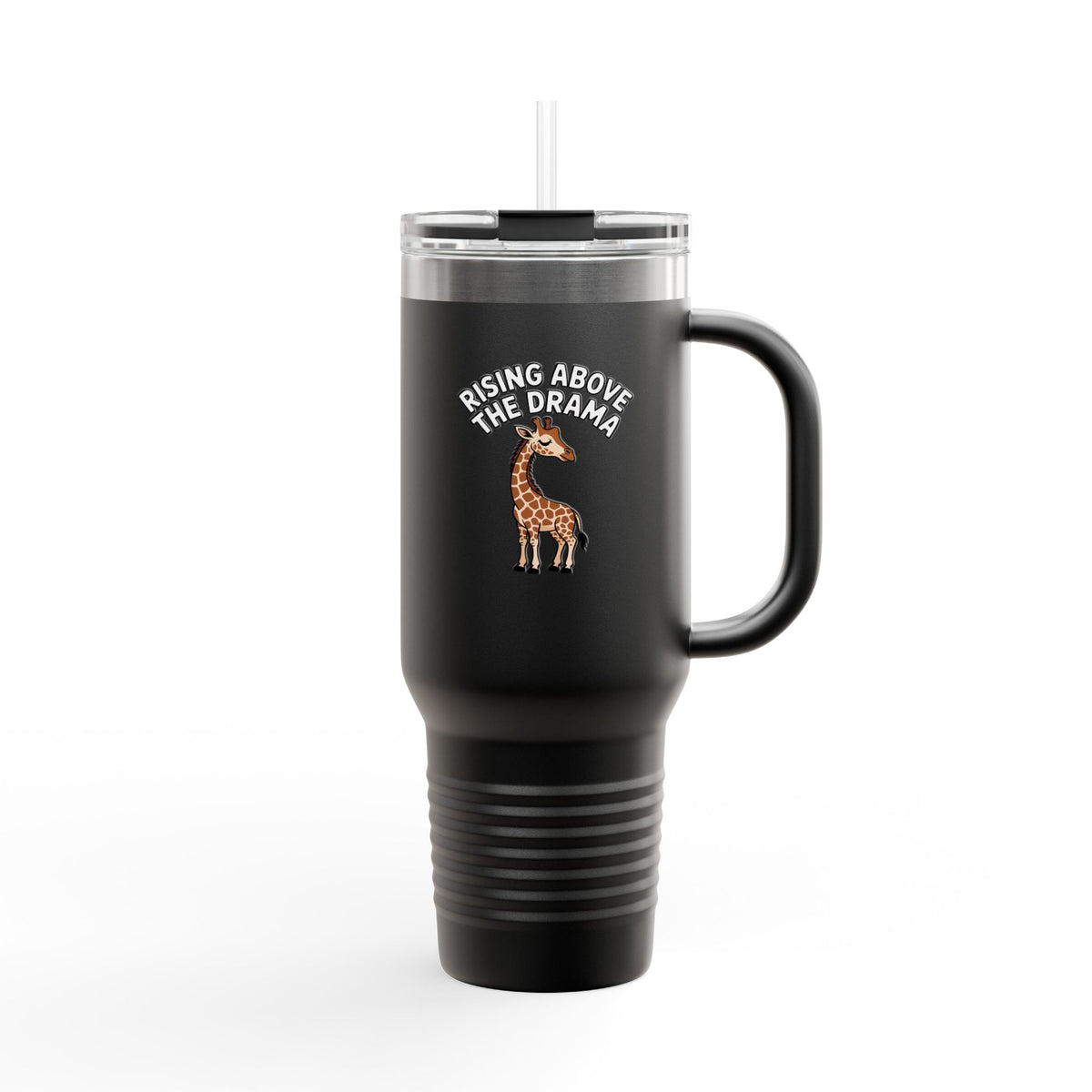 Rising Above The Drama Giraffe Travel Mug, Funny Giraffe Tumbler with Handle, Cute Sassy Animal Gift for Her, 40oz Insulated Cup