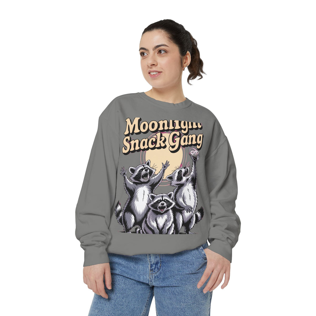 Retro Raccoon Sweatshirt, Moonlight Snack Gang Crewneck, Vintage 90s Raccoon Graphic Pullover, Funny Trash Panda Gift