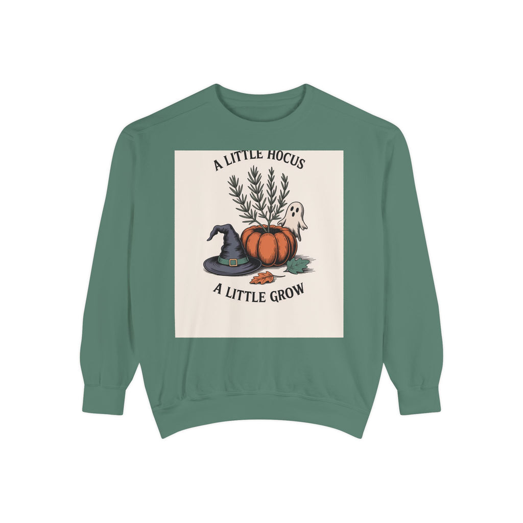 A Little Hocus A Little Grow Sweatshirt, Halloween Pumpkin Planter Crewneck, Witchy Botanical Sweatshirt, Cozy Fall Halloween Shirt