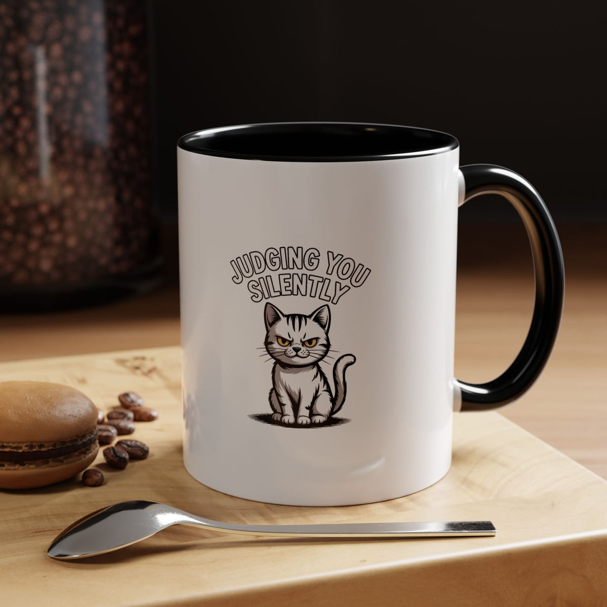 Judging You Silently Cat Mug, Funny Sarcastic Cat Coffee Mug, Cute Cat Lover Gift, Unimpressed Cat Ceramic Mug