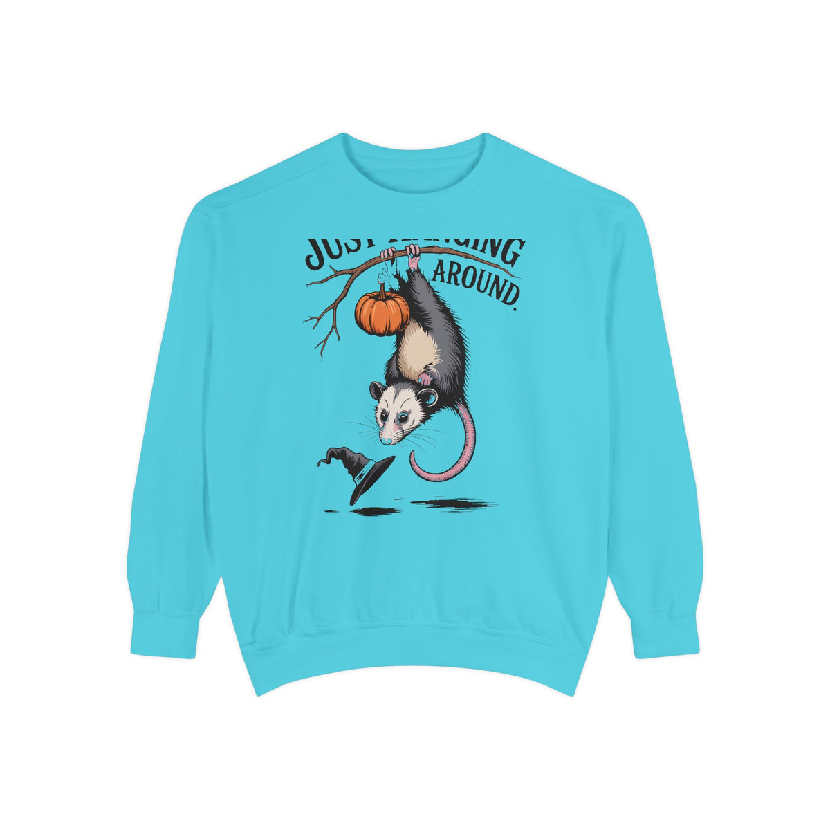 Just Hanging Around Opossum Sweatshirt, Vintage Halloween Crewneck, Funny Opossum Jack-o'-Lantern Shirt, Spooky Season Gift