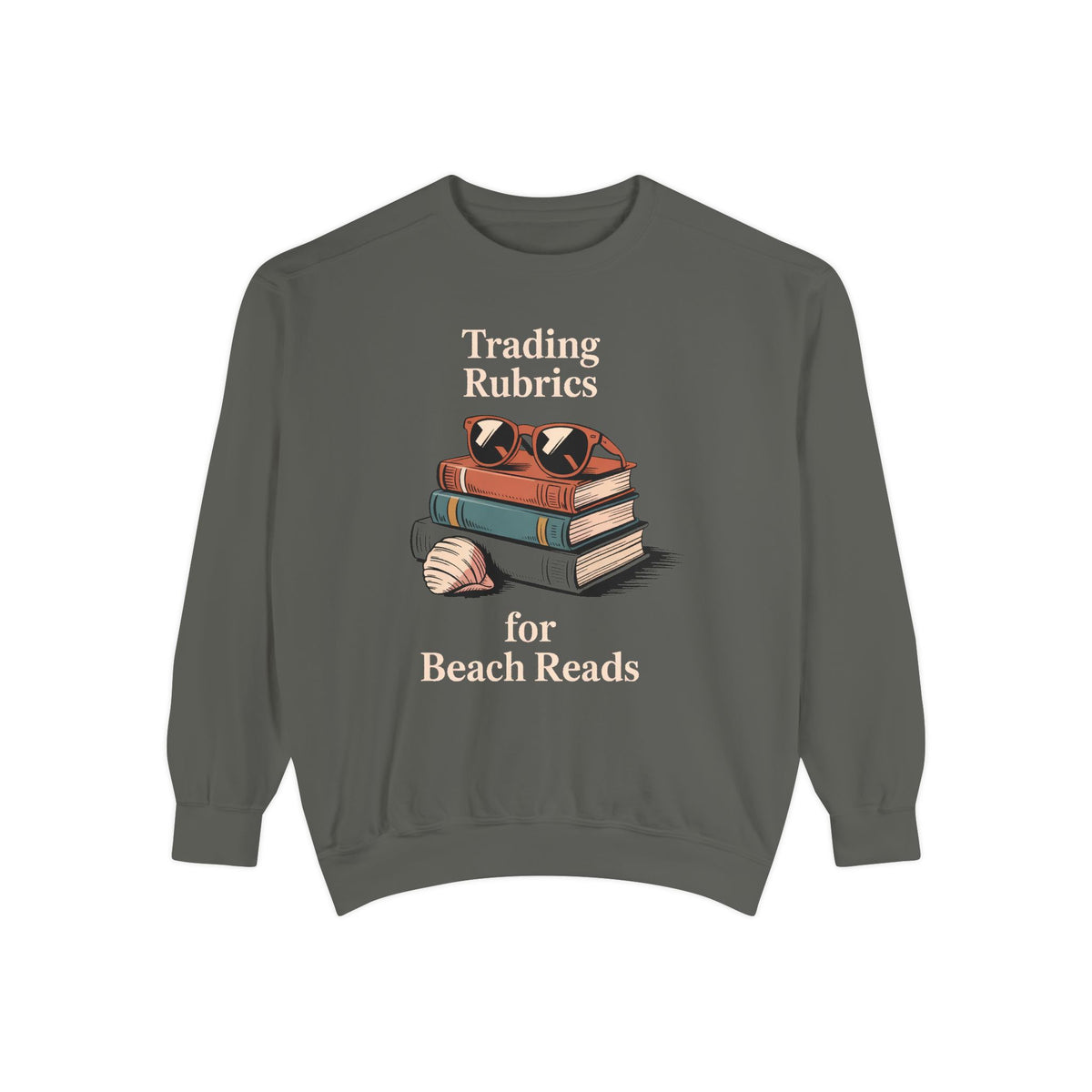 ELA Teacher Sweatshirt, End of School Year Gift, Trading Rubrics For Beach Reads Tee, English Teacher Crewneck, Book Lover Teacher Gift