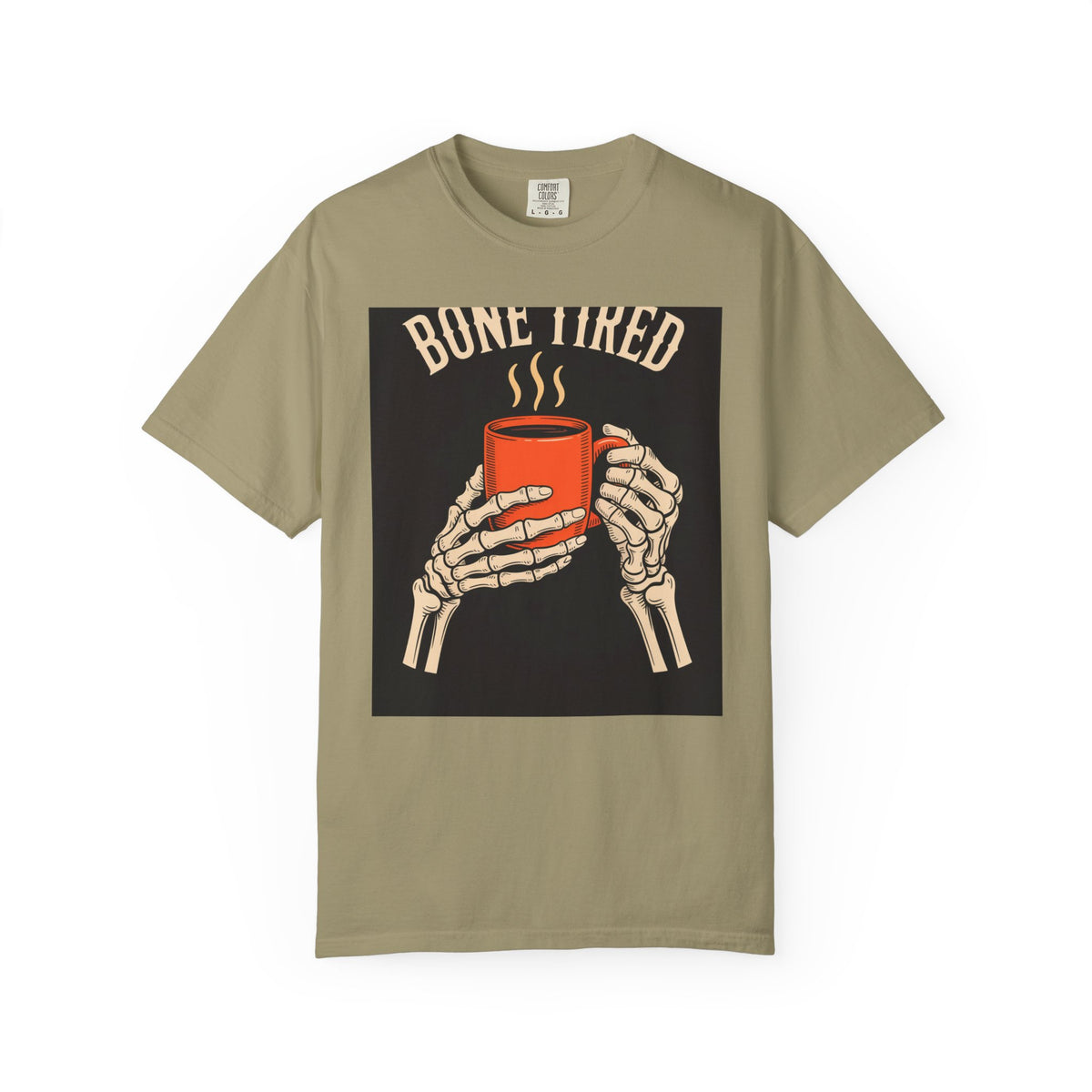 Bone Tired Halloween Shirt, Skeleton Hands Coffee Mug Tee, Vintage Halloween Coffee T-Shirt, Spooky Season Gift