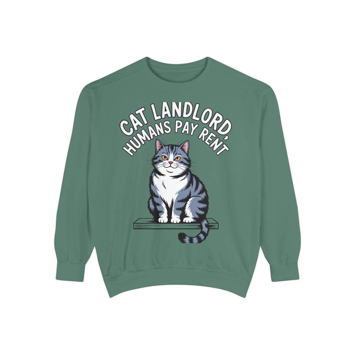 Cat Landlord Sweatshirt, Funny Cat Owner Gift, Humans Pay Rent Crewneck, Cute Fat Cat Sweatshirt, Embroidered Patch Style Sweatshirt