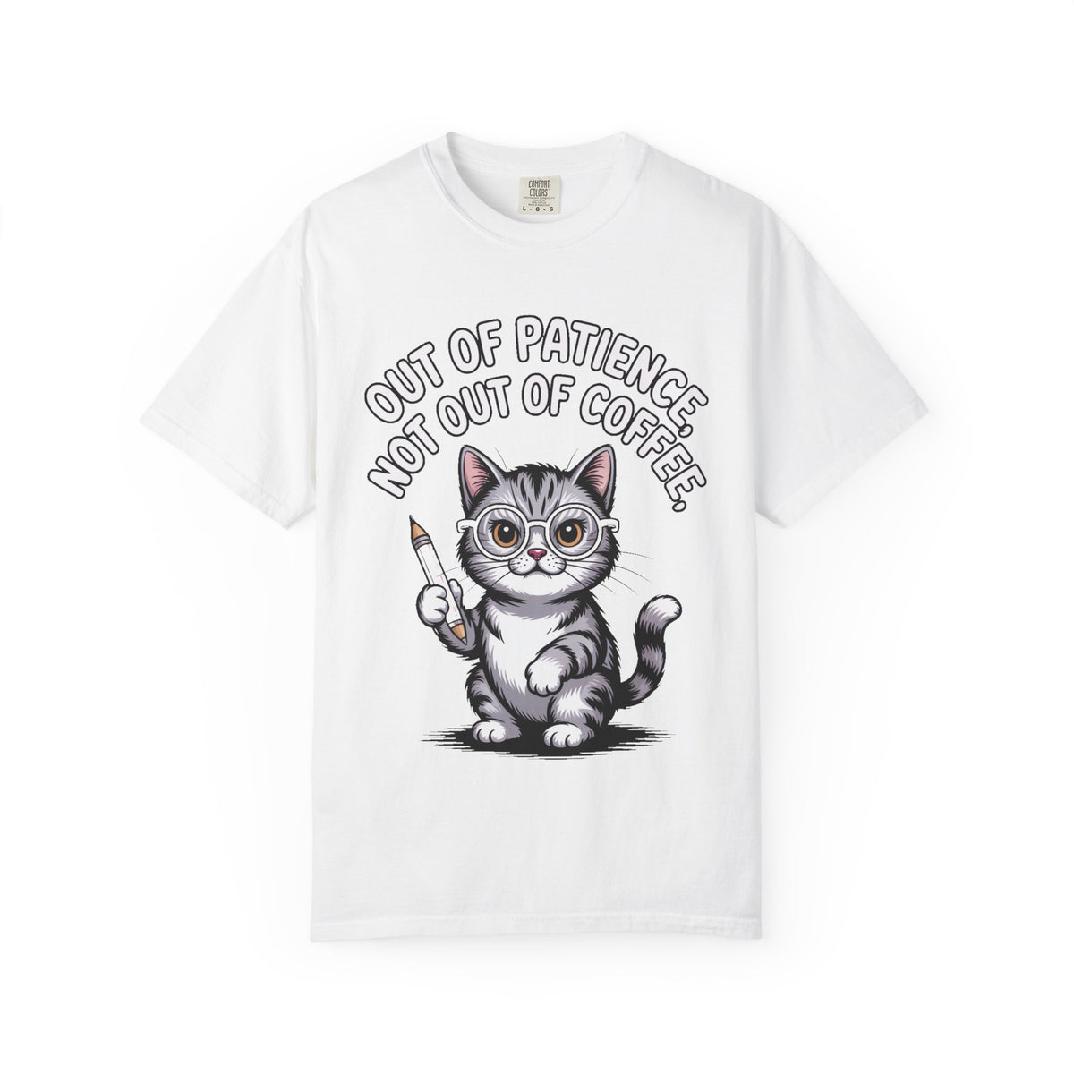 Funny Teacher Cat Shirt, Out Of Patience Not Out Of Coffee T-Shirt, Cat Lover Teacher Gift, Grading Papers Tee