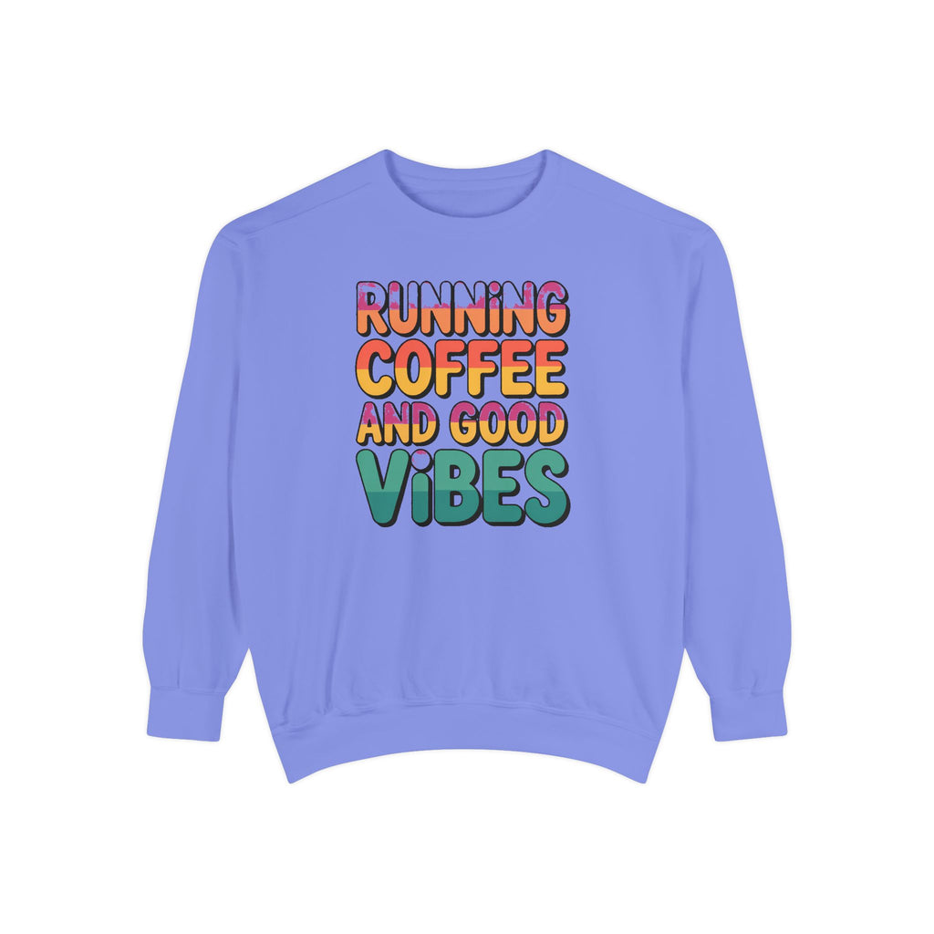 Running On Coffee And Vibes Sweatshirt, Retro Gradient Typography Crewneck, Coffee Lover Gift, Positive Vibes Pullover