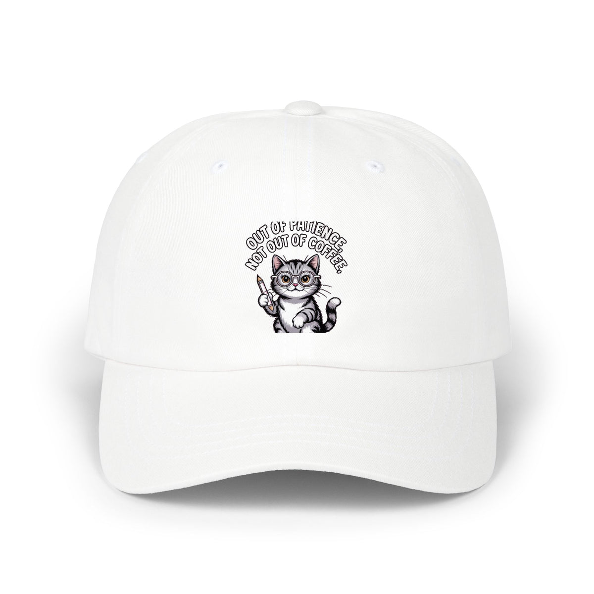 Funny Teacher Cat Dad Hat, 'Out of Patience Not Out of Coffee' Cap, Cute Cat Teacher Gift, Sarcastic Teacher Embroidered Hat
