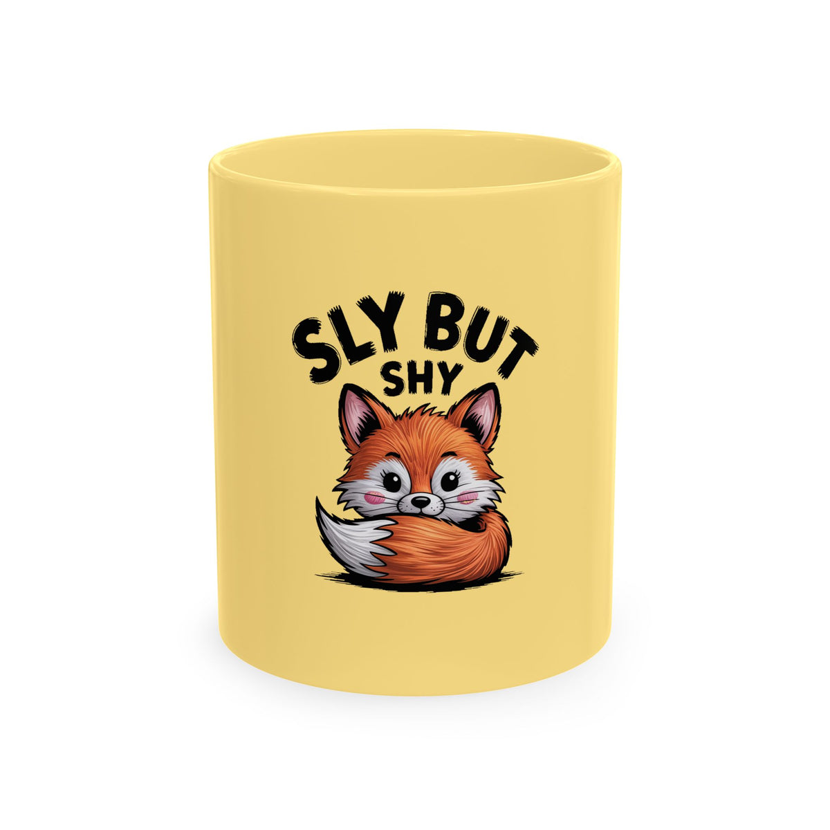 Sly But Shy Fox Mug, Cute Cartoon Fox Coffee Mug, Funny Fox Lover Gift, Shy Fox Peeking Behind Tail Ceramic Mug