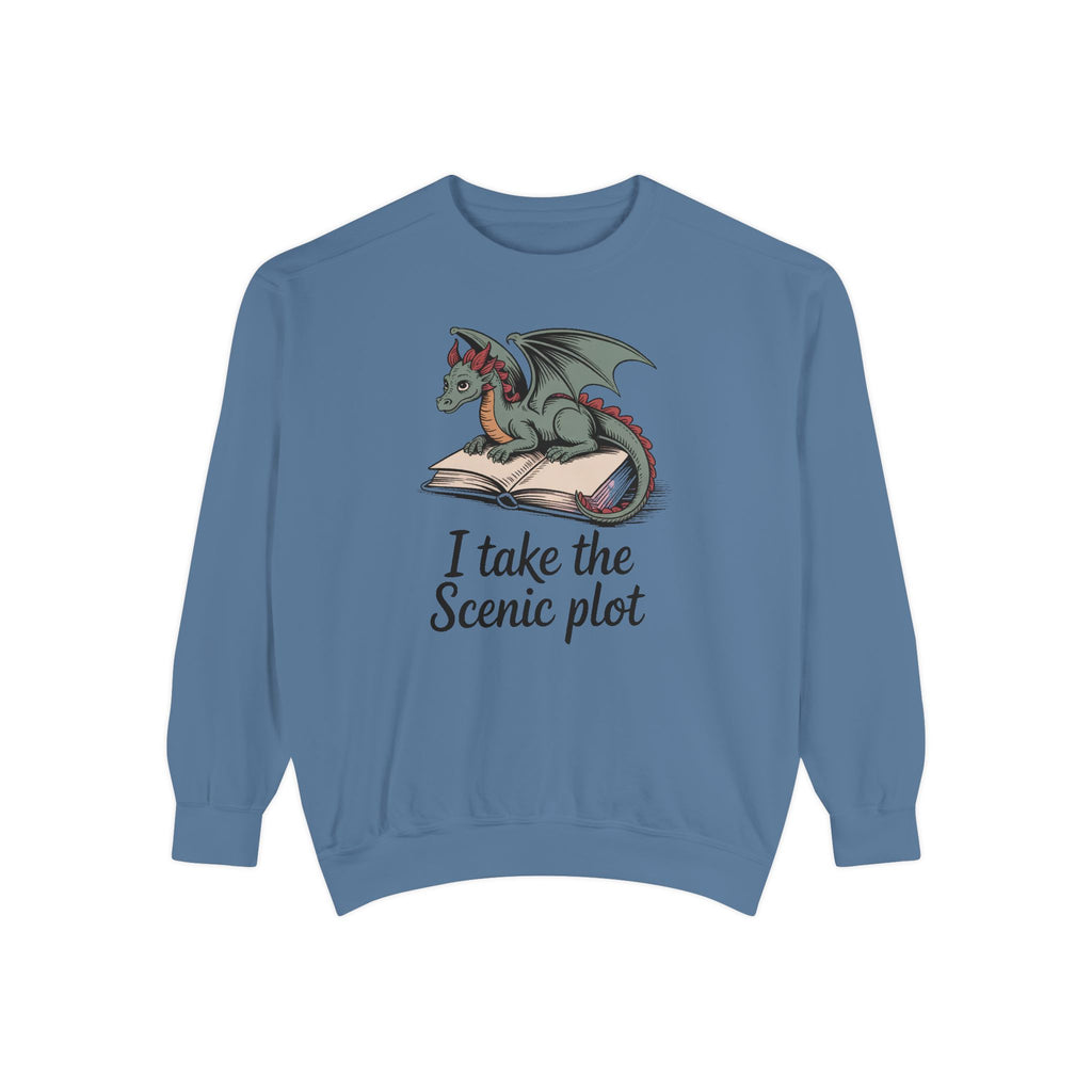 Fantasy Reader Sweatshirt, I Take The Scenic Plot, Dragon Book Lover Gift, Bookish Hobby Sweatshirt, Cute Dragon Reading Tee, Gift For Book…