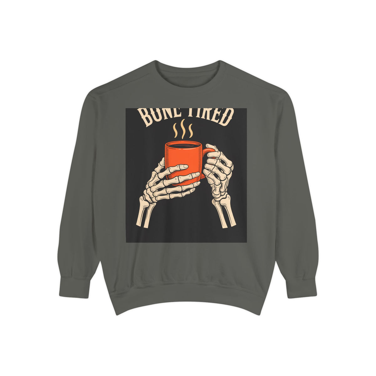 Bone Tired Coffee Skeleton Sweatshirt, Halloween Coffee Lover Crewneck, Funny Skeleton Hands Mug Shirt, Spooky Season Gift