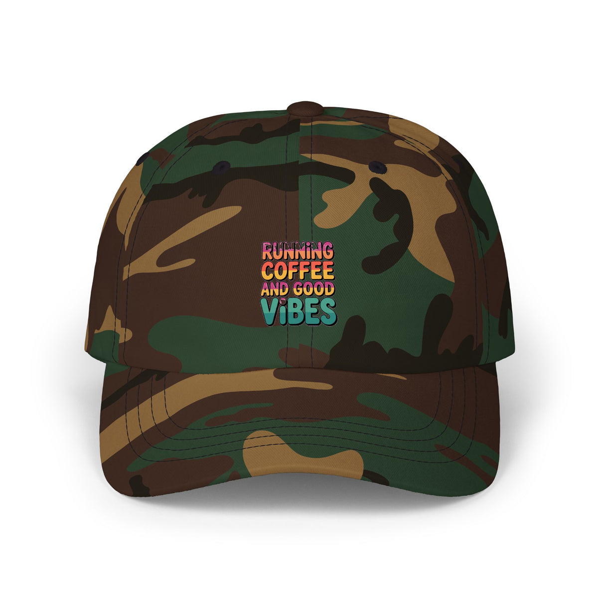 Running On Coffee And Vibes Dad Hat, Funny Coffee Lover Embroidered Cap, Coffee Addict Gift, Cute Dad Cap For Coffee Drinkers
