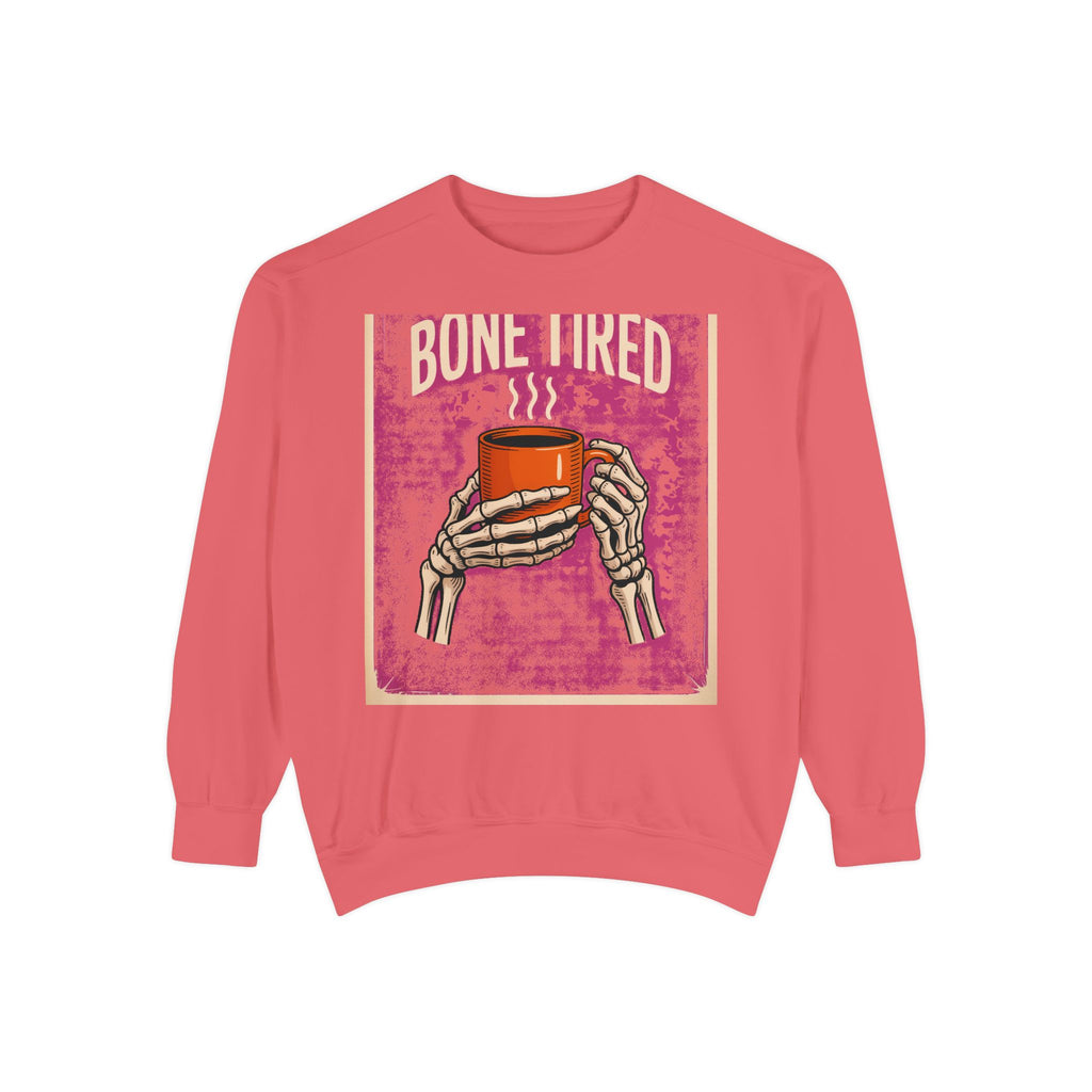 Bone Tired Coffee Skeleton Sweatshirt, Halloween Coffee Lover Crewneck, Funny Skeleton Hands Mug Shirt, Spooky Season Sweatshirt