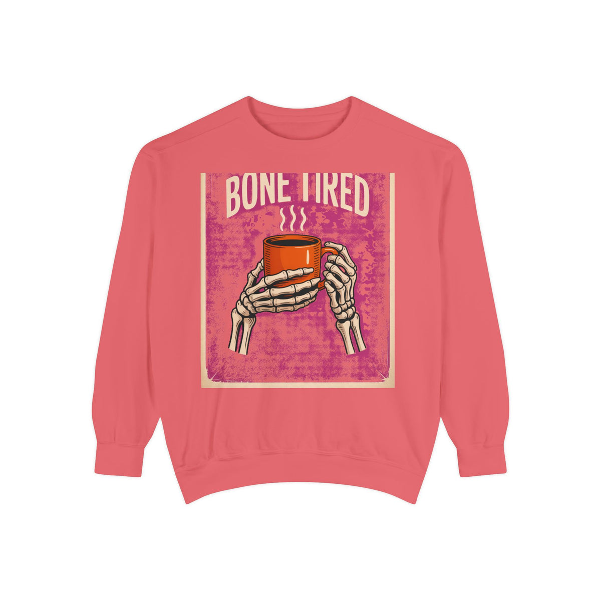 Bone Tired Coffee Skeleton Sweatshirt, Halloween Coffee Lover Crewneck, Funny Skeleton Hands Mug Shirt, Spooky Season Sweatshirt