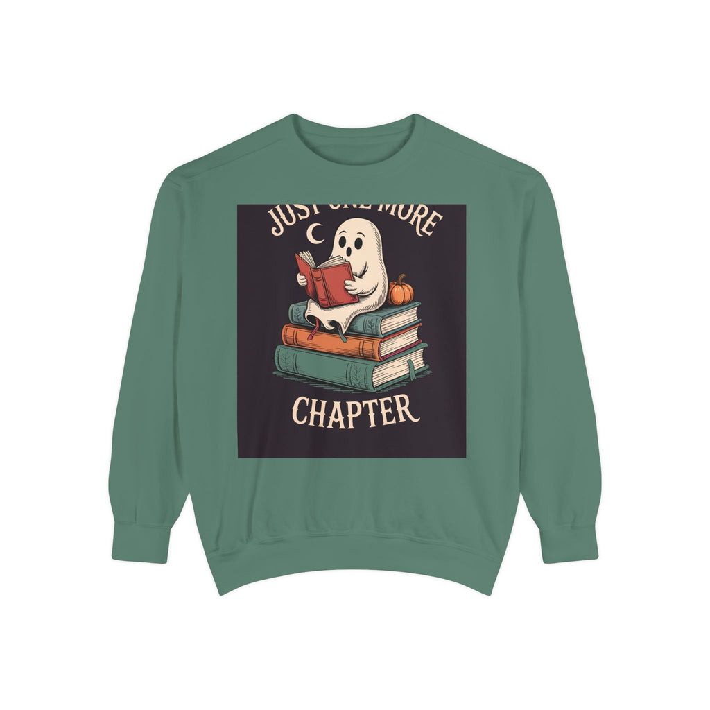 Just One More Chapter Ghost Sweatshirt, Halloween Reading Crewneck, Bookish Ghost Embroidered Sweatshirt, Spooky Season Book Lover Gift