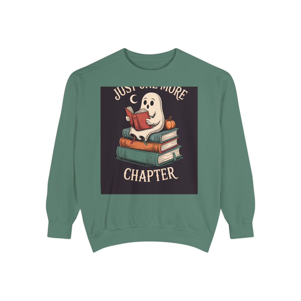 Just One More Chapter Ghost Sweatshirt, Halloween Reading Crewneck, Bookish Ghost Embroidered Sweatshirt, Spooky Season Book Lover Gift