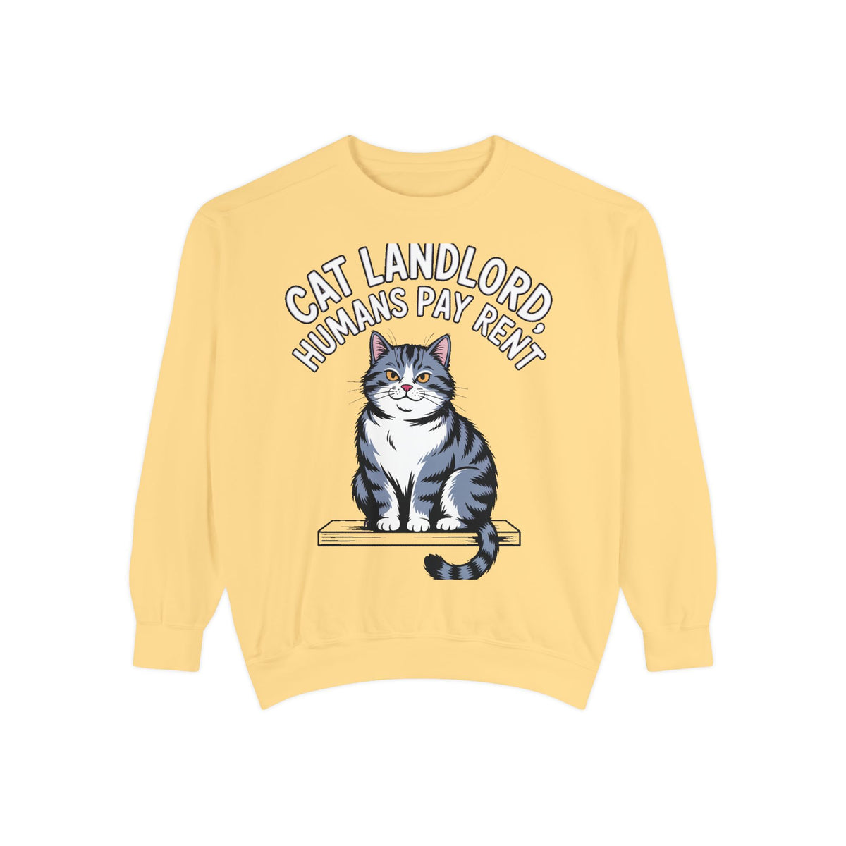 Cat Landlord Sweatshirt, Funny Cat Owner Gift, Humans Pay Rent Crewneck, Cute Fat Cat Sweatshirt, Embroidered Patch Style Sweatshirt