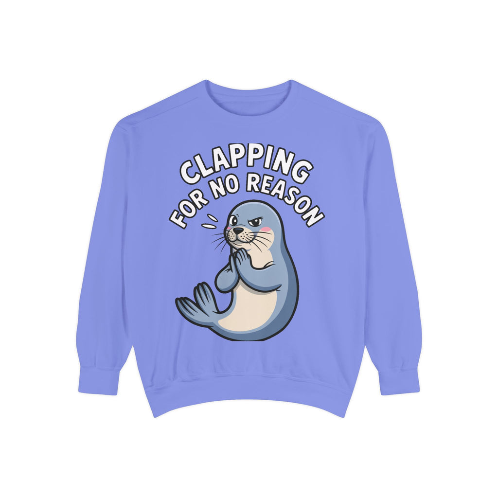 Clapping For No Reason Seal Sweatshirt, Funny Sassy Seal Crewneck, Cute Animal Embroidered Patch Style Sweatshirt, Sarcastic Gift