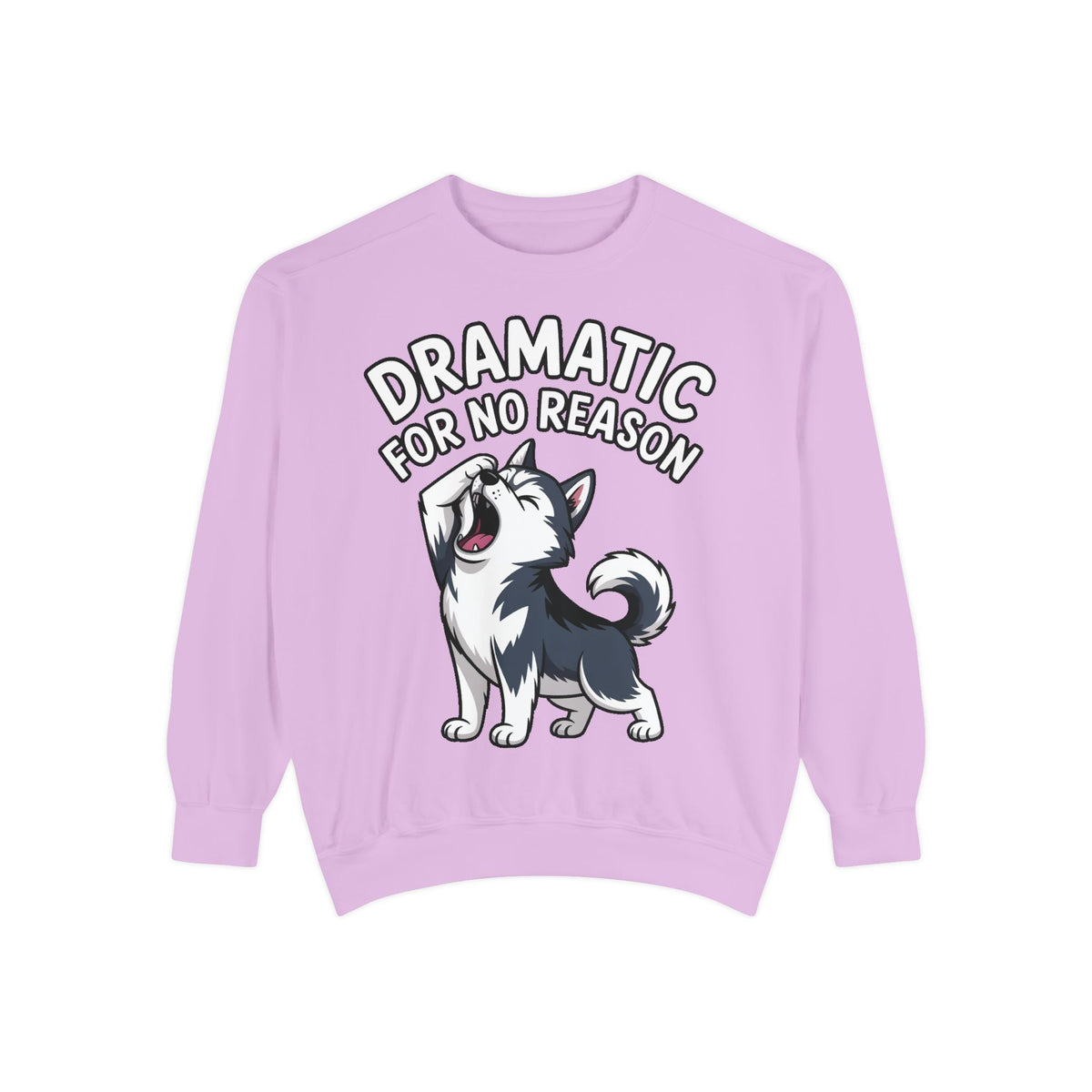 Dramatic Husky Sweatshirt, Funny Dog Lover Crewneck, Cute Cartoon Husky Embroidered Patch Style Sweatshirt, Gift for Husky Mom