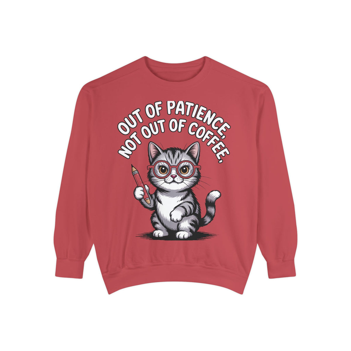 Teacher Cat Sweatshirt, Funny Cat Teacher Crewneck, Out Of Patience Not Out Of Coffee Shirt, Teacher Gift, Cat Lover Sweatshirt