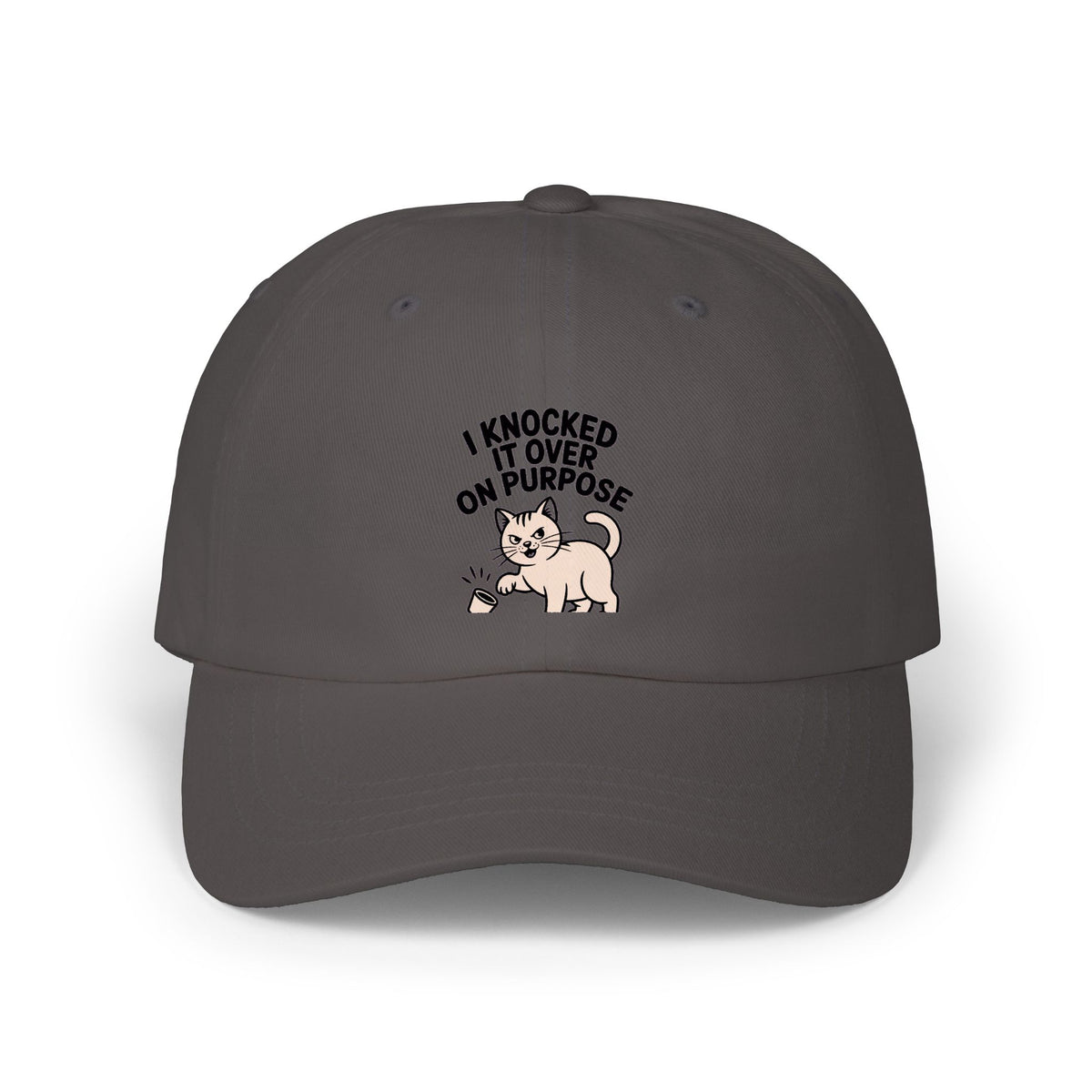 I Knocked It Over On Purpose Dad Hat, Funny Cat Cap, Cute Cat Lover Gift, Sassy Cat Embroidered Patch Style Hat, Mischievous Cat