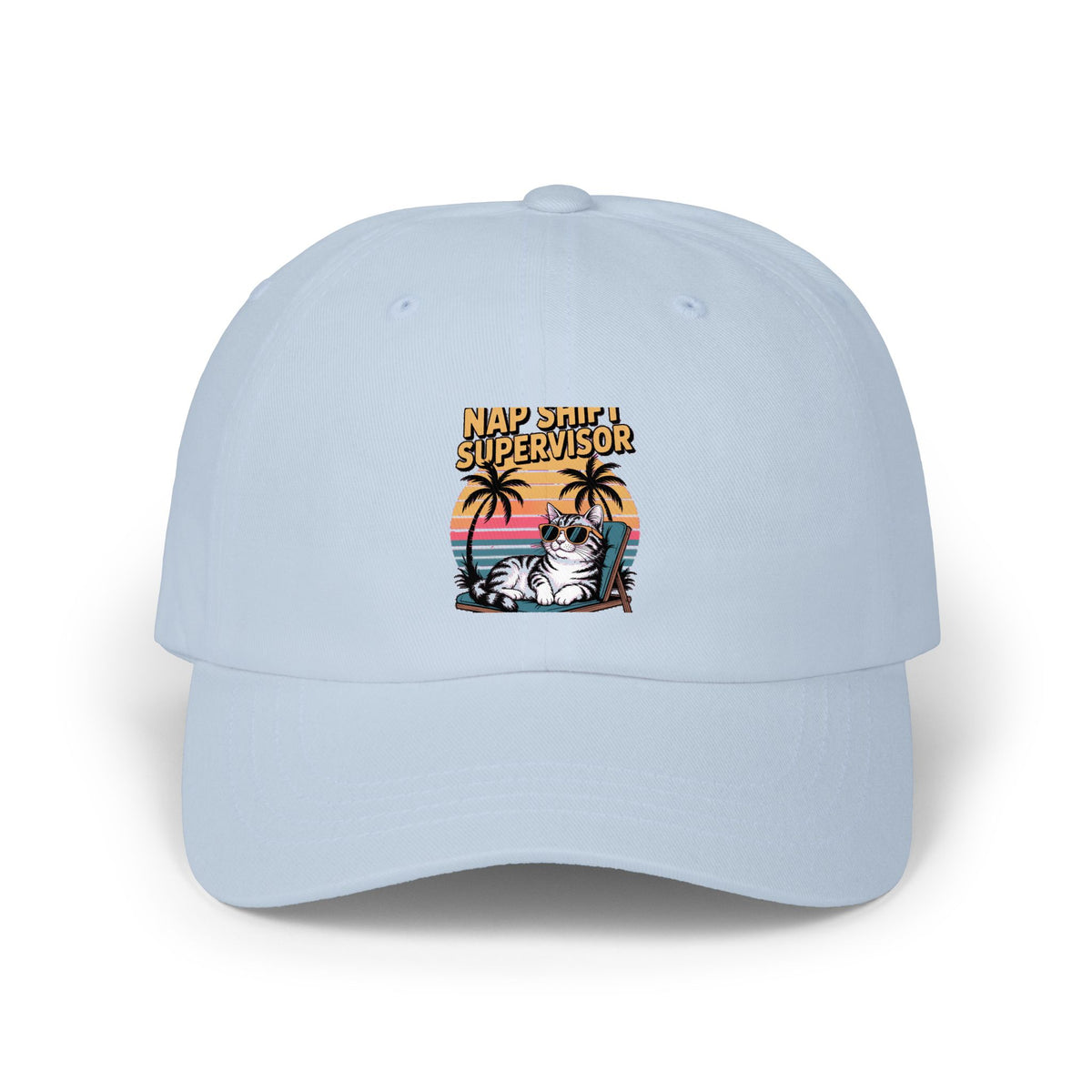 Retro Cat Dad Hat, Funny Cat Sunset Cap, Vintage 90s Style Embroidered Hat, Nap Shift Supervisor Cat Lover Gift