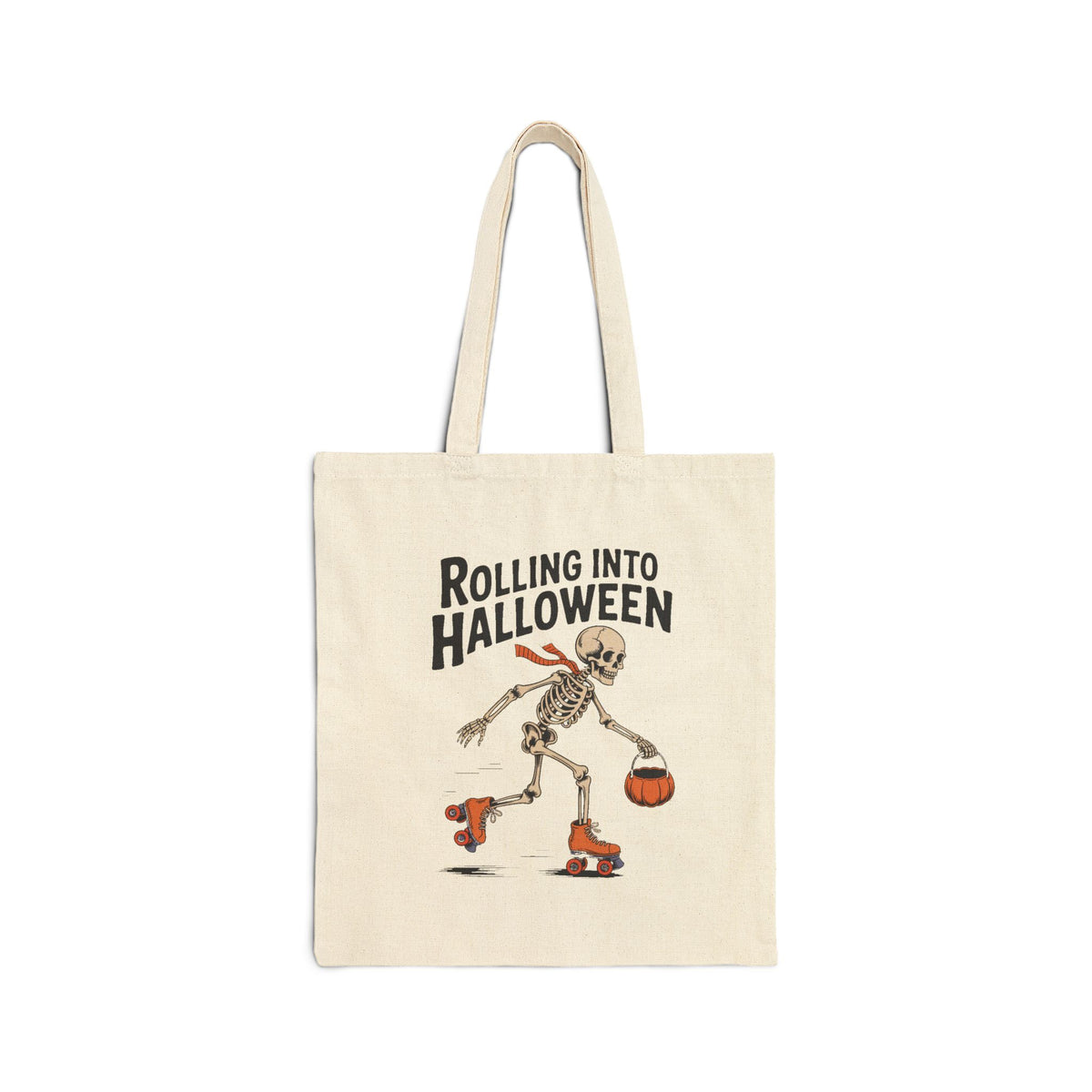 Rolling Into Halloween Skeleton Tote Bag, Retro Skeleton Roller Skating Canvas Bag, Funny Halloween Gift Bag