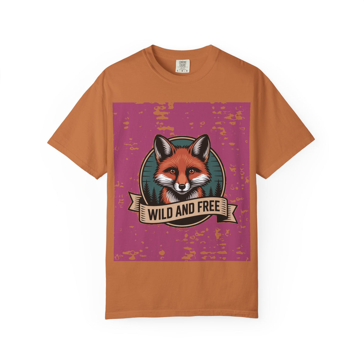 Retro Fox Badge T-Shirt, Vintage Wildlife Patch Tee, Wild and Free Graphic Shirt, Outdoor Nature Lover Gift, Unisex Garment Dyed