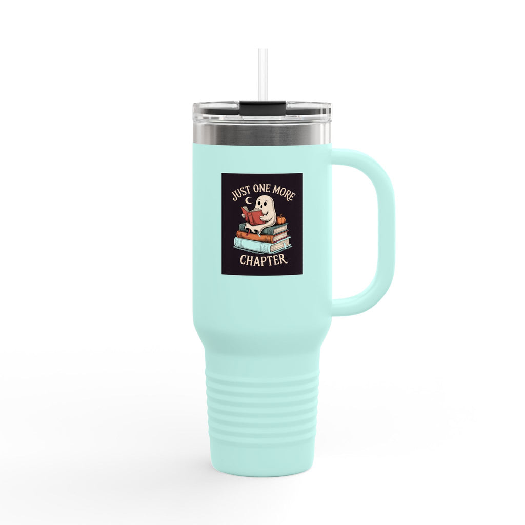 Just One More Chapter Ghost Tumbler, Halloween Book Lover Travel Mug, Cozy Reading Ghost 40oz Cup, Spooky Season Bookworm Gift
