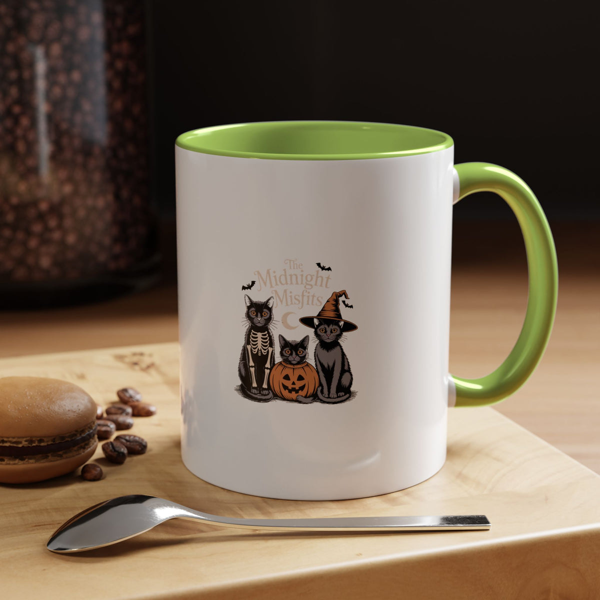 The Midnight Misfits Cats Mug, Funny Black Cat Halloween Costume Coffee Mug, Spooky Season Cat Lover Gift, Vintage Halloween Mug