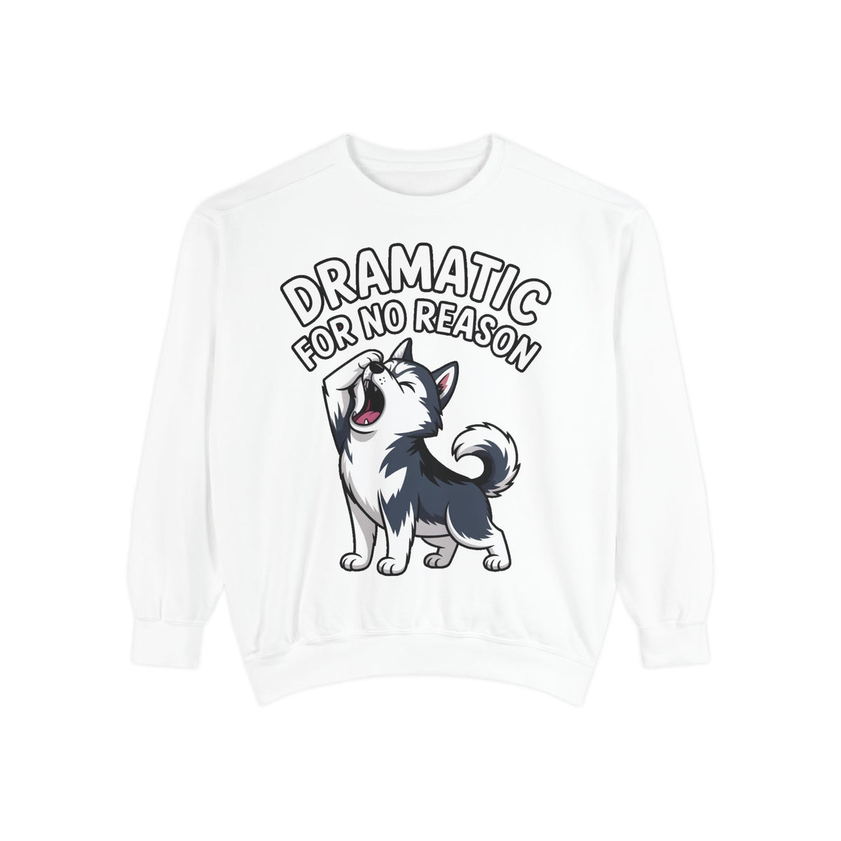 Dramatic Husky Sweatshirt, Funny Dog Lover Crewneck, Cute Cartoon Husky Embroidered Patch Style Sweatshirt, Gift for Husky Mom