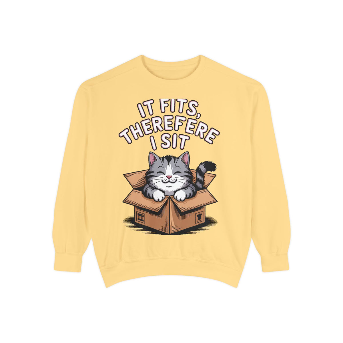 Funny Cat Sweatshirt, It Fits Therefore I Sit Crewneck, Cat In Box Embroidered Sweatshirt, Cat Lover Gift, Funny Cat Lover Sweater