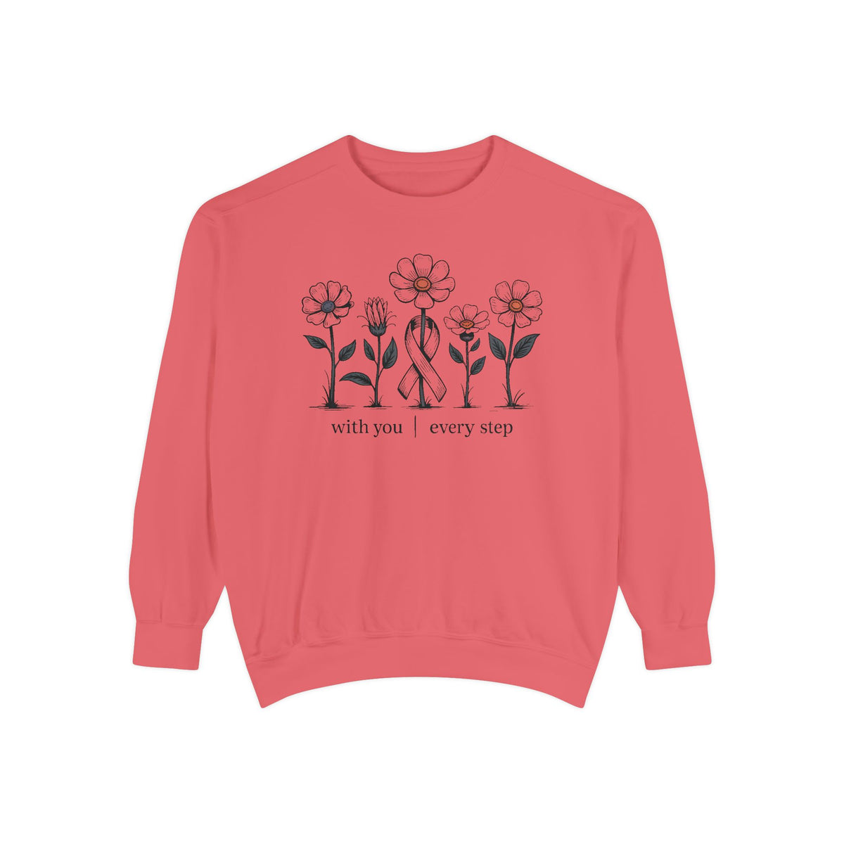Breast Cancer Support Sweatshirt, With You Every Step Crewneck, Awareness Gift For Her, Breast Cancer Survivor Gift, Pink Ribbon Sweatshirt…