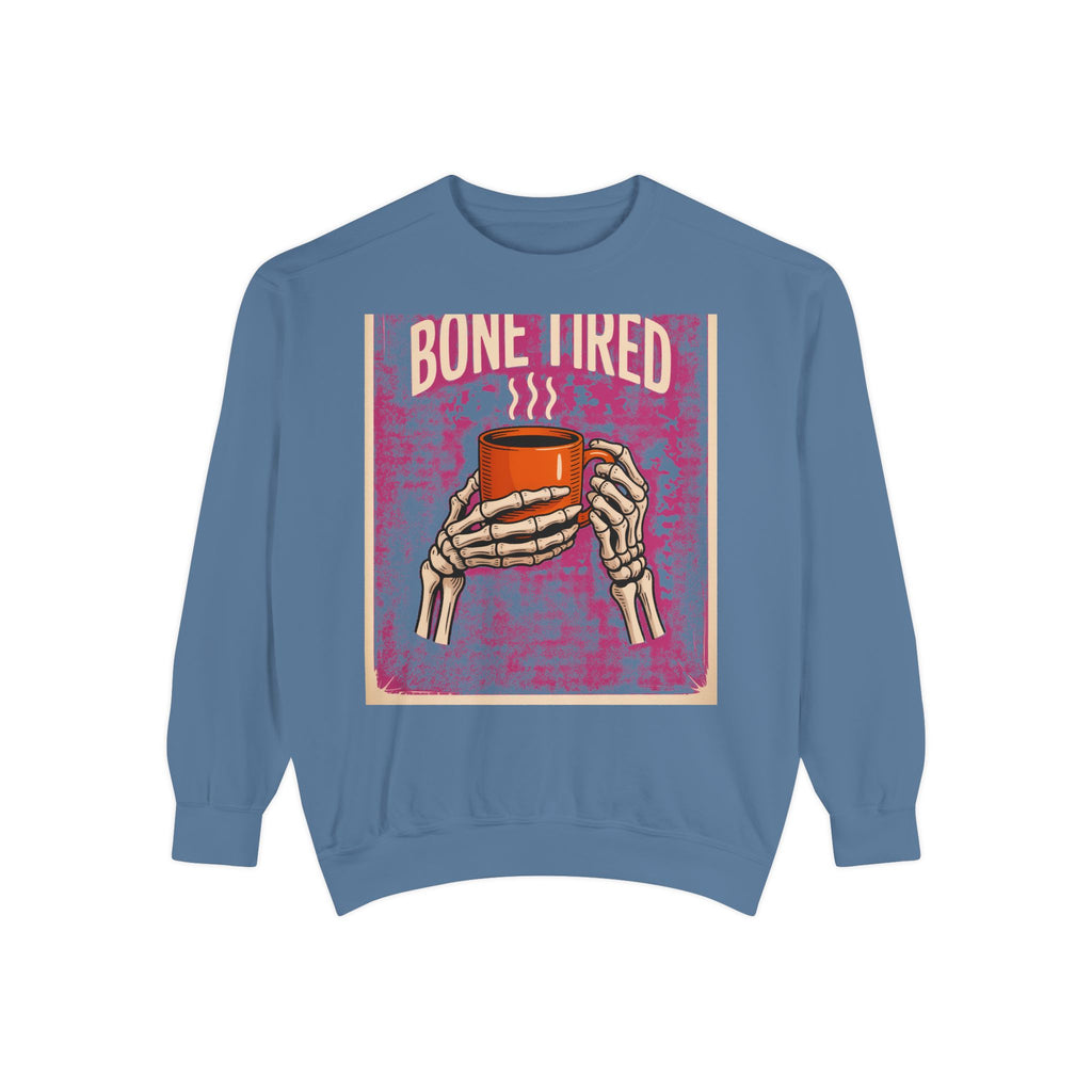 Bone Tired Coffee Skeleton Sweatshirt, Halloween Coffee Lover Crewneck, Funny Skeleton Hands Mug Shirt, Spooky Season Sweatshirt
