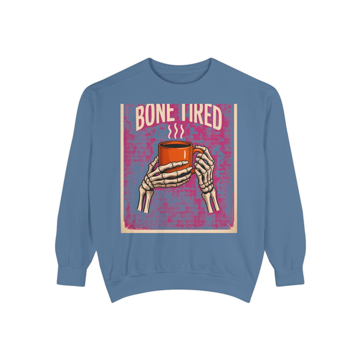 Bone Tired Coffee Skeleton Sweatshirt, Halloween Coffee Lover Crewneck, Funny Skeleton Hands Mug Shirt, Spooky Season Sweatshirt