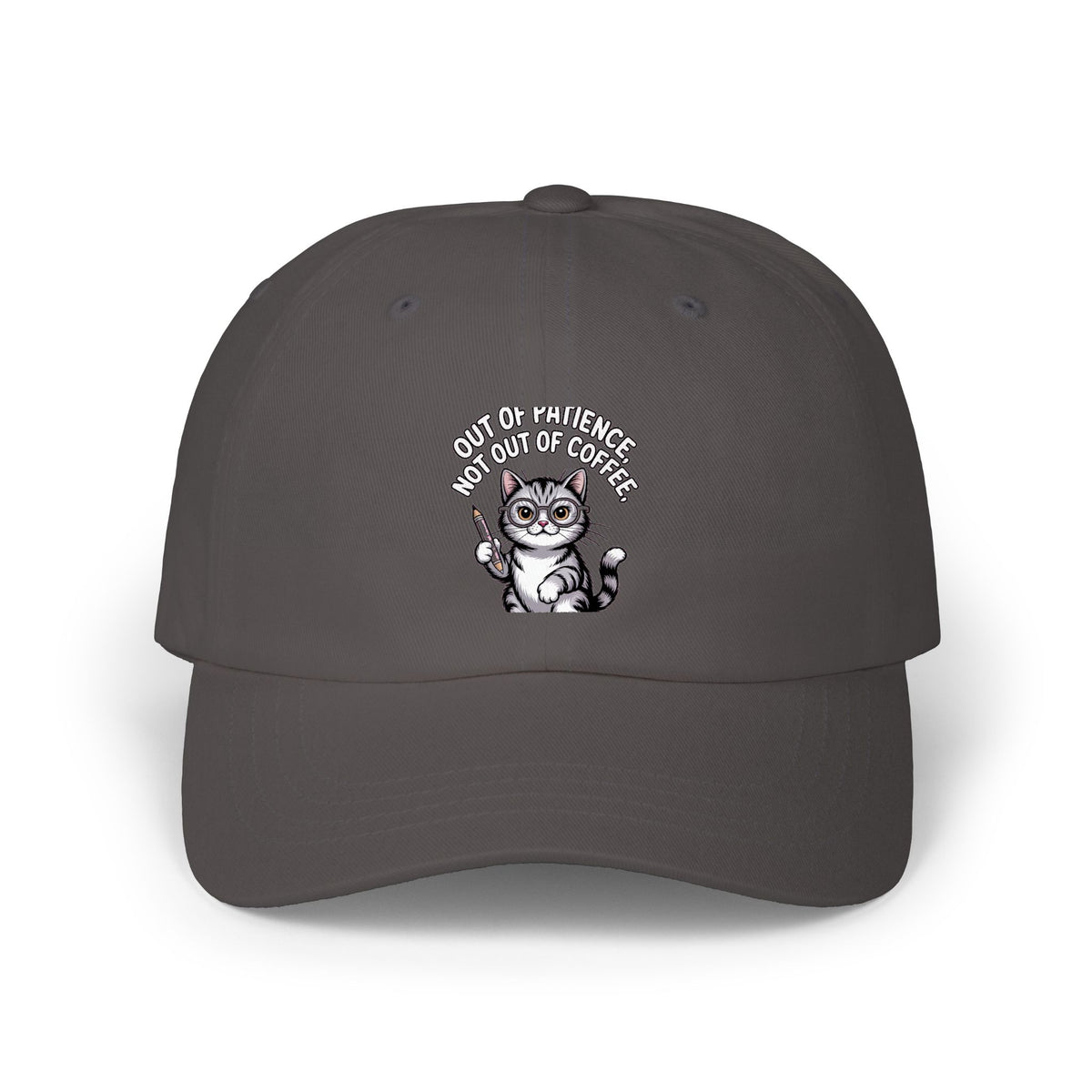 Funny Teacher Cat Dad Hat, 'Out of Patience Not Out of Coffee' Cap, Cute Cat Teacher Gift, Sarcastic Teacher Embroidered Hat