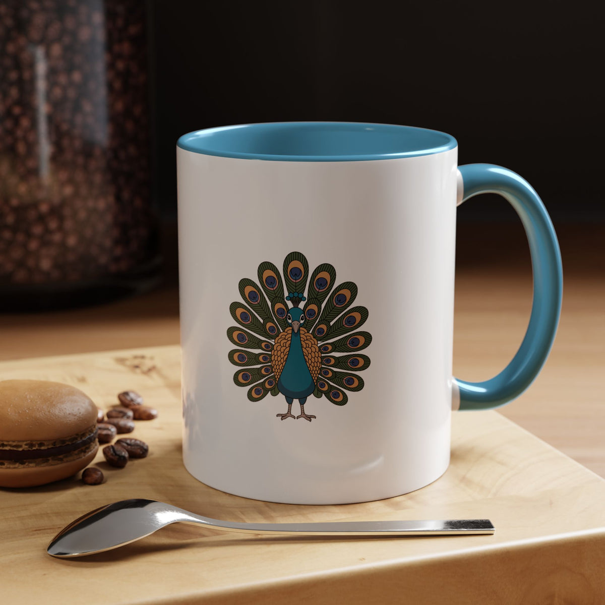 Cute Peacock Mug, Fanned Feather Peacock Coffee Cup, Bird Lover Gift, Cartoon Peacock Ceramic Mug, Colorful Feather Pattern Mug